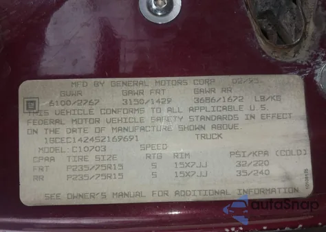 1995 Chevrolet Gmt-400 C1500 from USA, damaged, VIN 1GCEC14Z4SZ169691